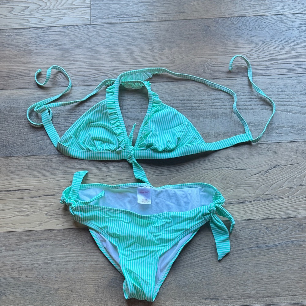 Like NEW! Xhilaration Mint Green Striped Women’s Bikini